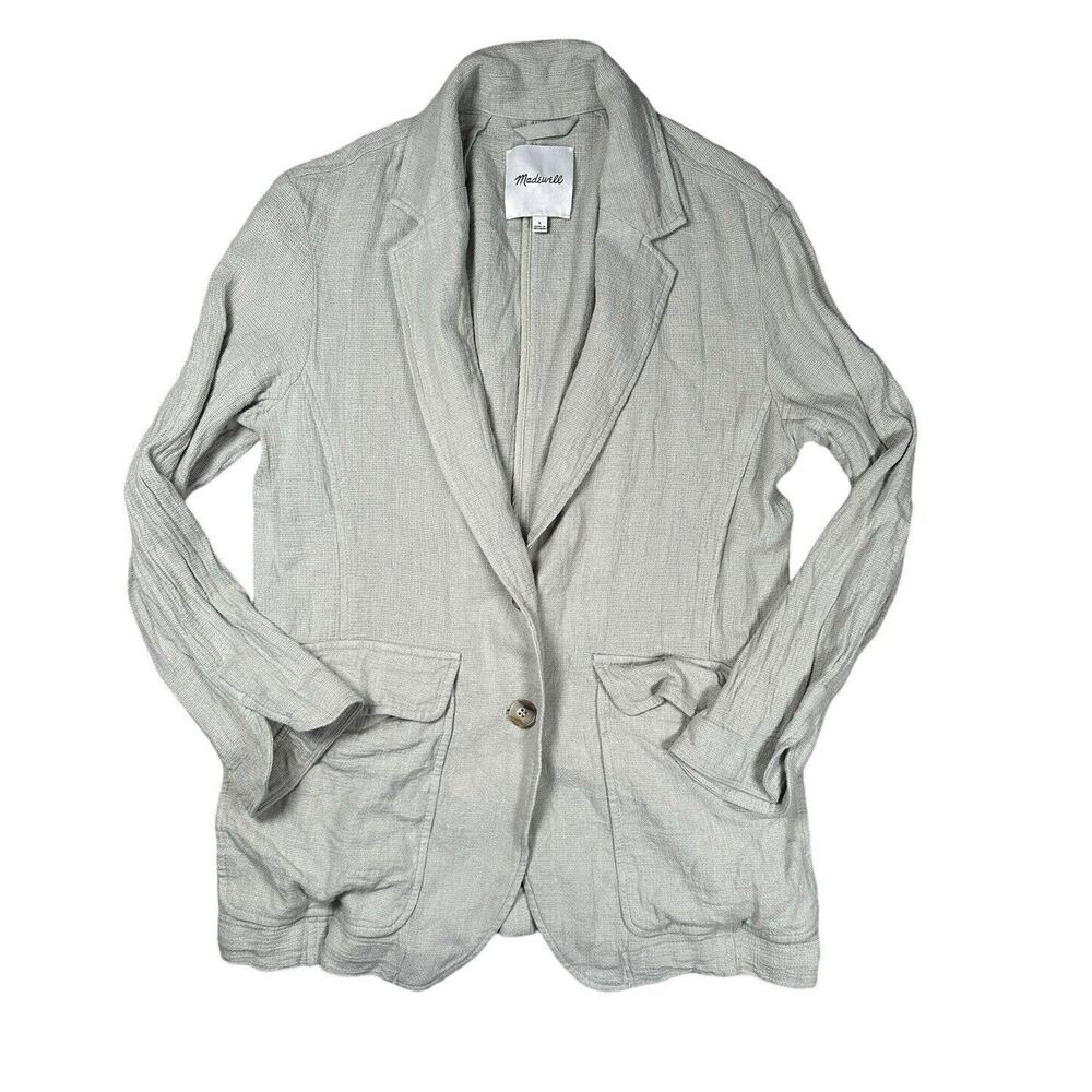 Madewell Larsen Blazer Womens S Breezewoven Pale Green Linen Blend Jacket Coat